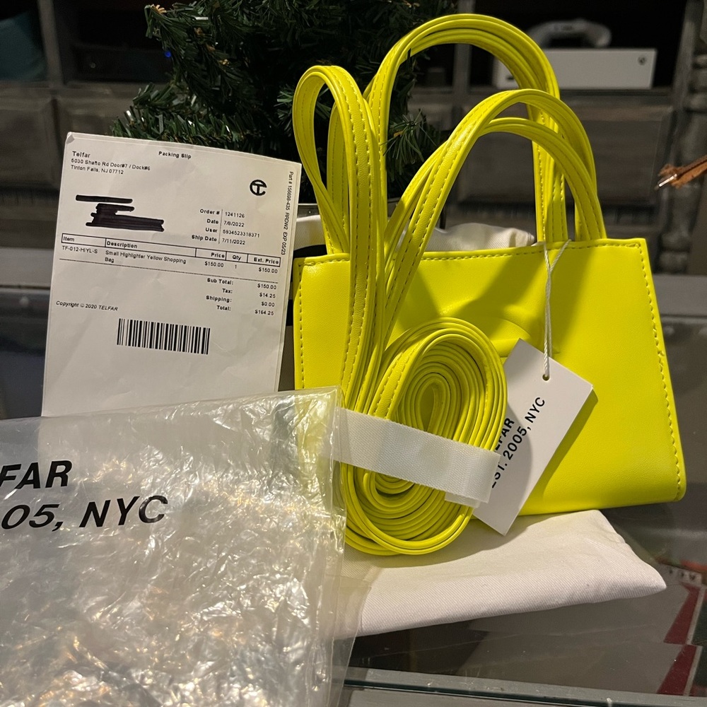 Telfar small highlighter yellow shopping bag